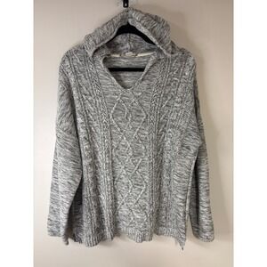 Carbon‎ 2 Cobalt Cable Knit Hoodie Pullover Sweater Marled Grey XL Cotton